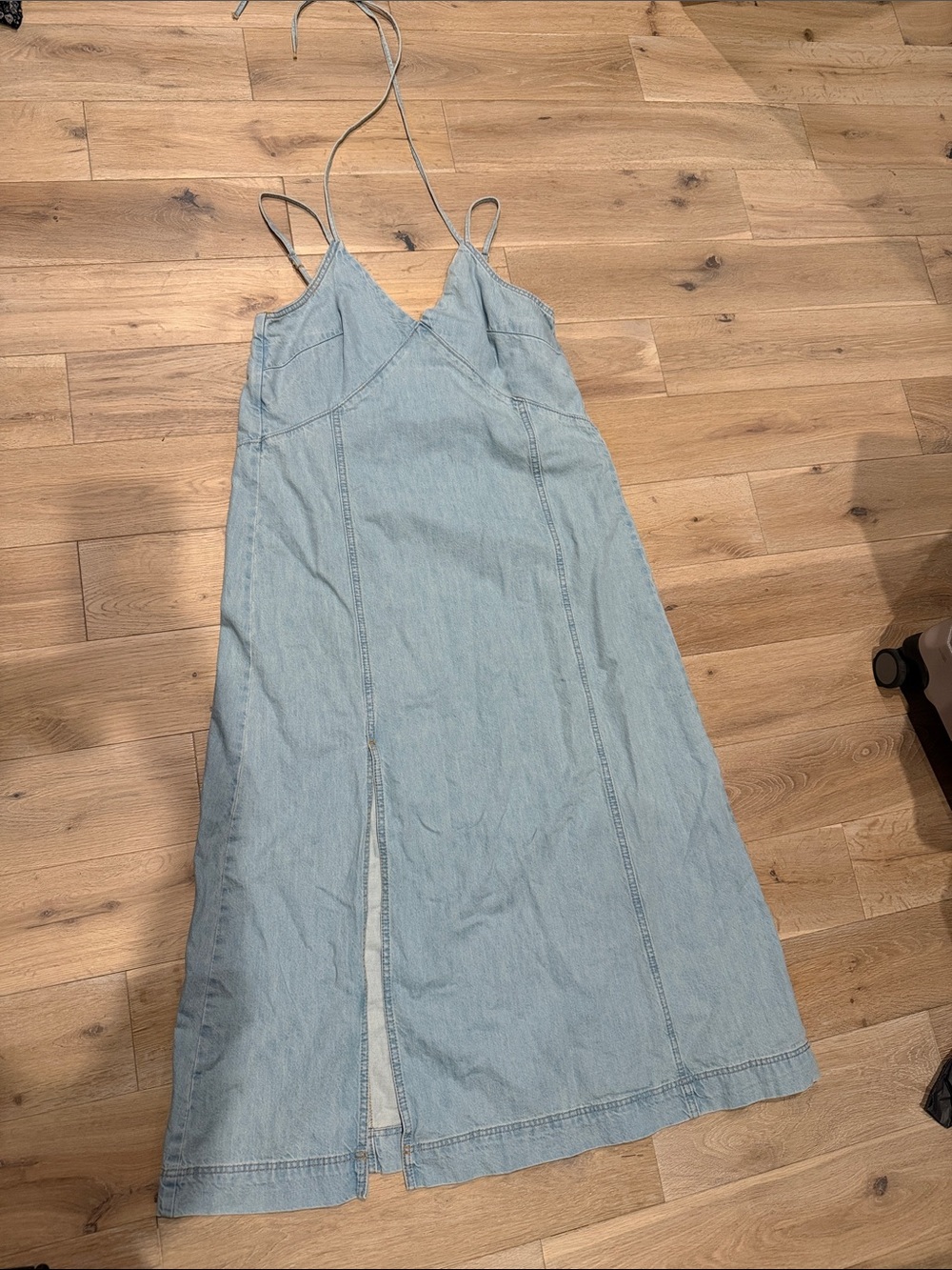 Universal Thread Light Blue Denim Maxi Slip Dress with Front Slit